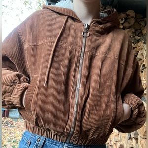 Brown Corduroy Cropped Zip Up Jacket